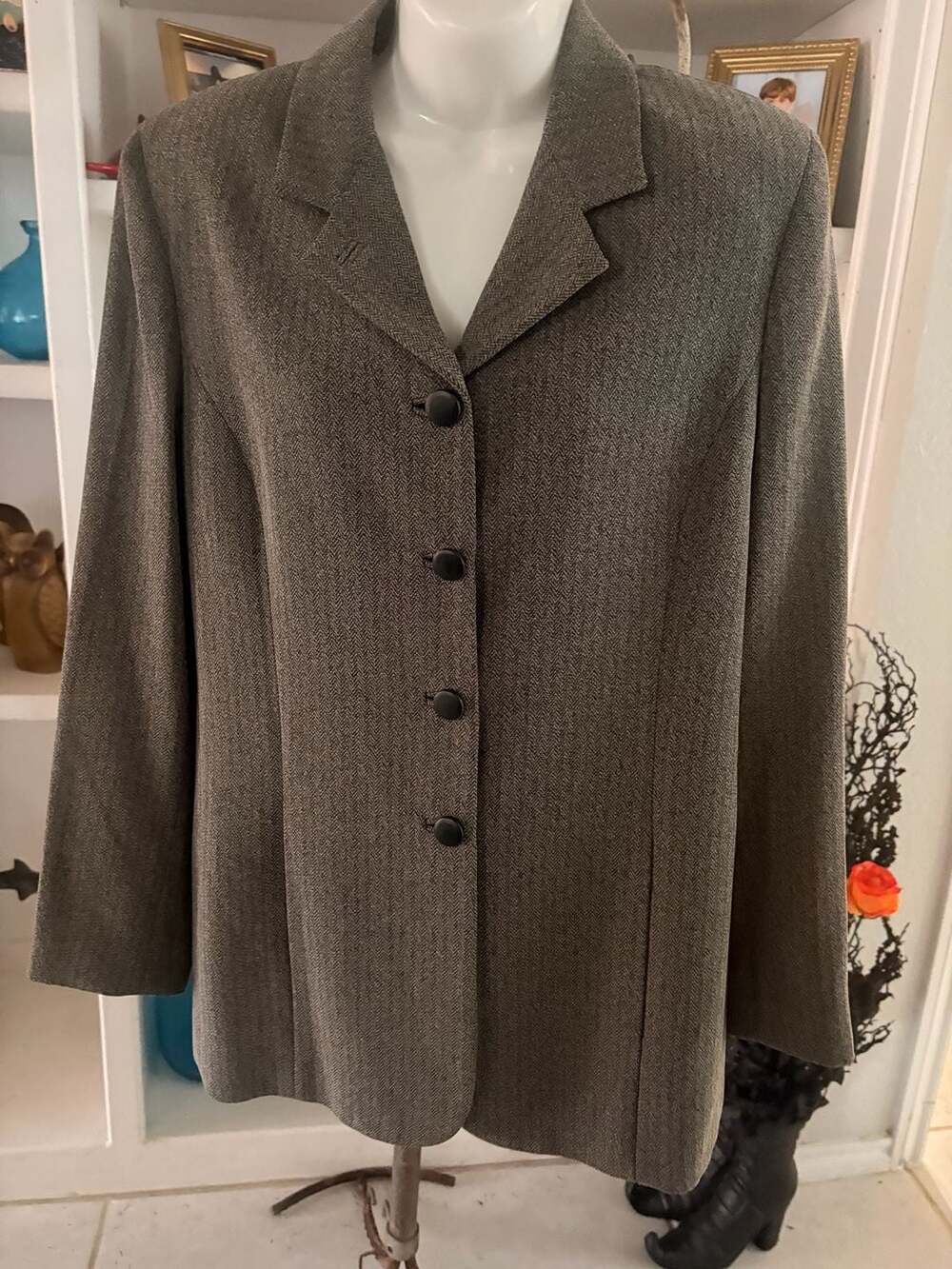 Garfield & Marks Blazer Size 10 Brown Herringbone Wool Jacket Career